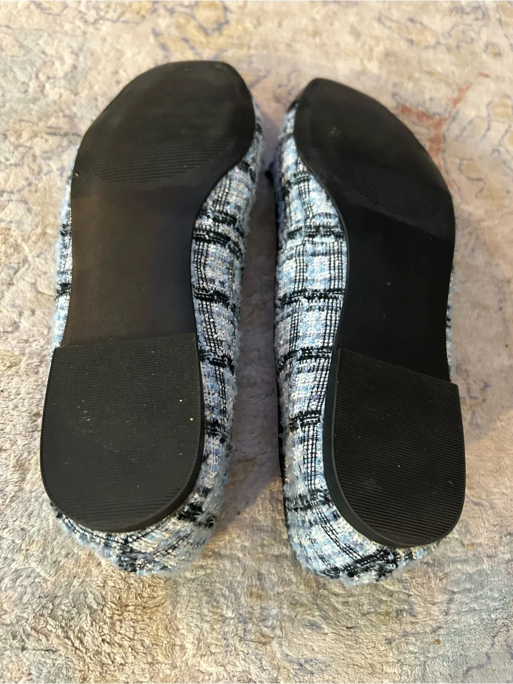 LOFT Black Tweed-Patterned Ballet Flats with Bow Trim
